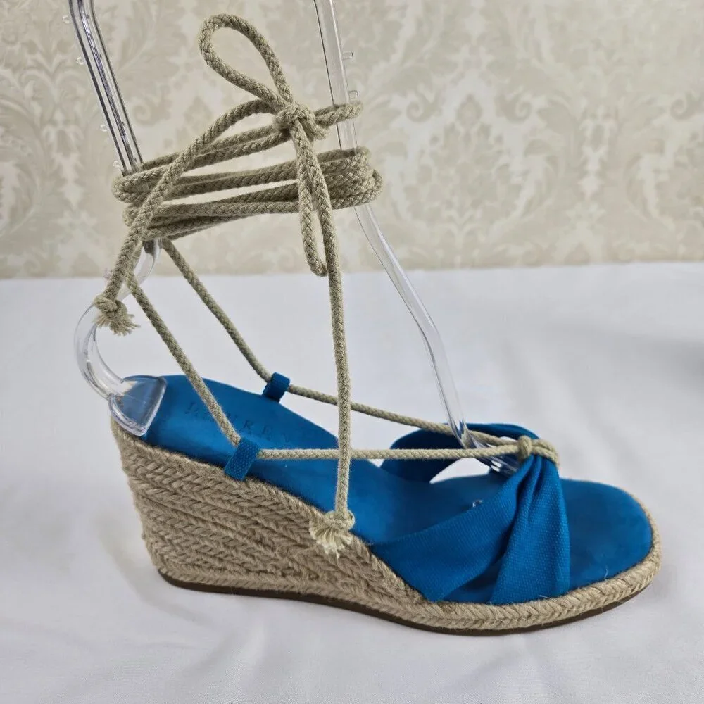Lauren Ralph Lauren Sz 8B Amelie Turquoise Lace Up Esdaprille Sandal Wedge Heel